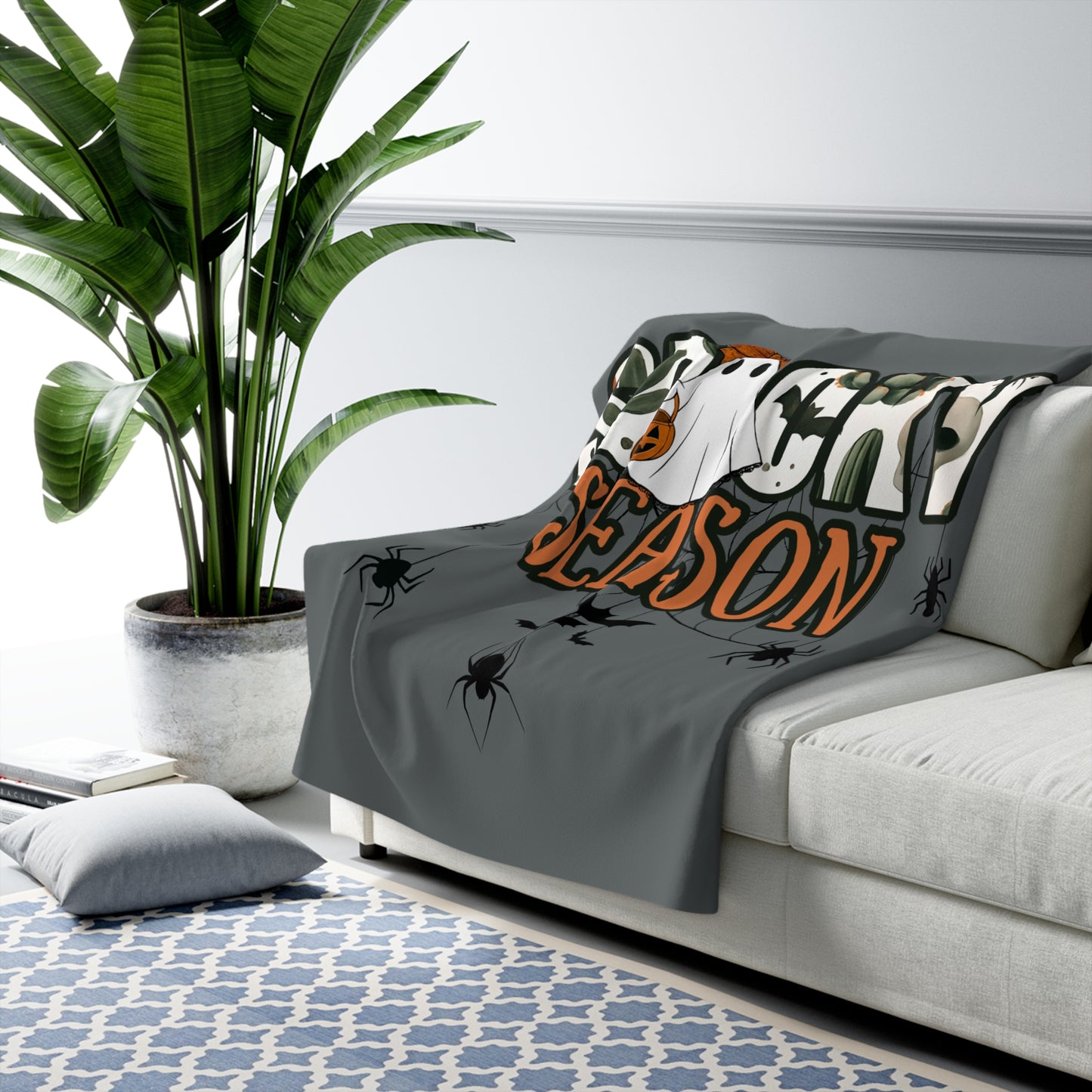 Sherpa Fleece Blanket, Halloween Boho Decor, Spooky Season Throw, Cozy Fall Home Gift, Autumn Witchy Living Room Decor, Halloween Party