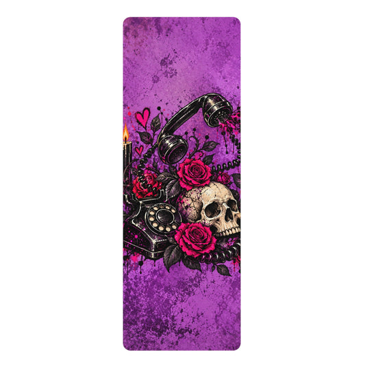 Karma’s Calling Rubber Yoga Mat | Gothic Skull & Telephone Workout Mat by Subbin4Sanity