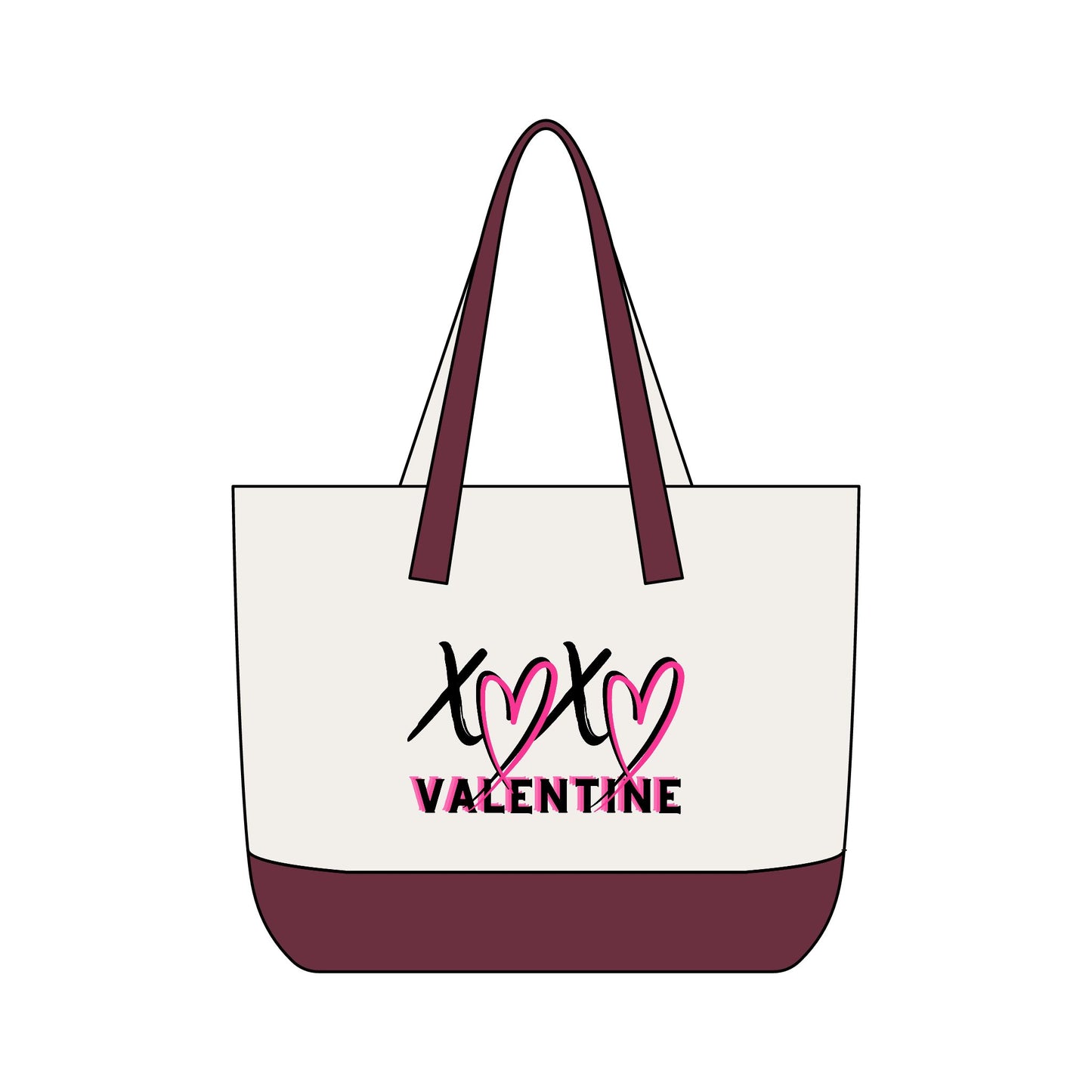 XOXO Valentine Energy Canvas Tote Bag | Zippered Pink Heart Love Tote by Subbin4Sanity