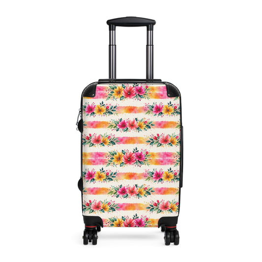 Wildflower Garden Stripe Pattern – Splatter Bloom Collection – Carry-On Travel Luggage Suitcase