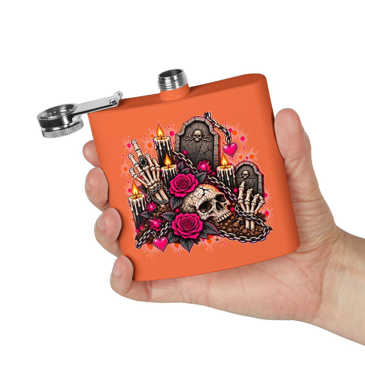 Dirt & Defiance 6oz Stainless Steel Flask | Gothic Coffin & Skull Drinking Flask by Subbin4Sanity