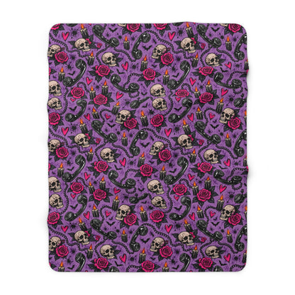 Karma’s Calling Sherpa Fleece Blanket | Purple Gothic Skull & Rose Throw by Subbin4Sanity