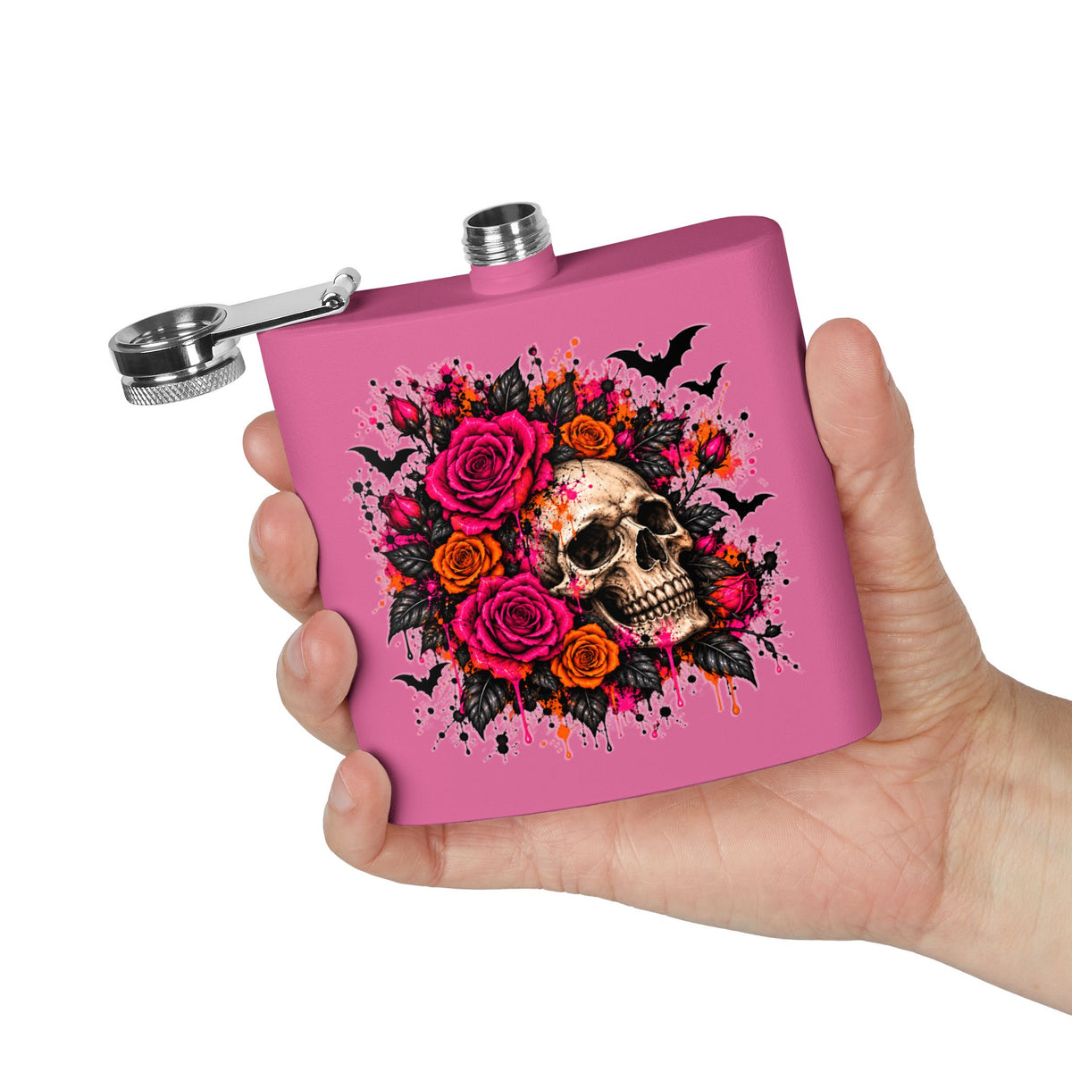 Deadly Blooms 6oz Stainless Steel Flask | Gothic Floral Skull Drinking Flask by Subbin4Sanity