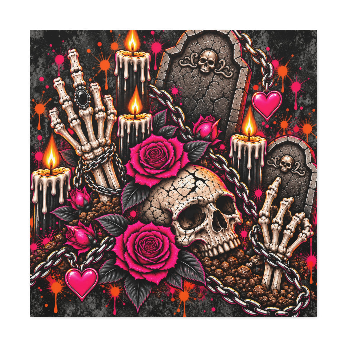 Dirt & Defiance Halloween Canvas | Gothic Skull, Gravestone & Rose Wall Art by Subbin4Sanity