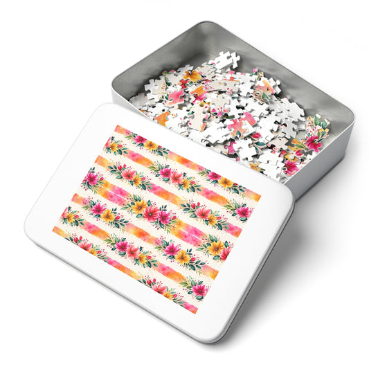 Wildflower Garden Stripe Pattern – Splatter Bloom Collection – Puzzle & Tin Storage Box