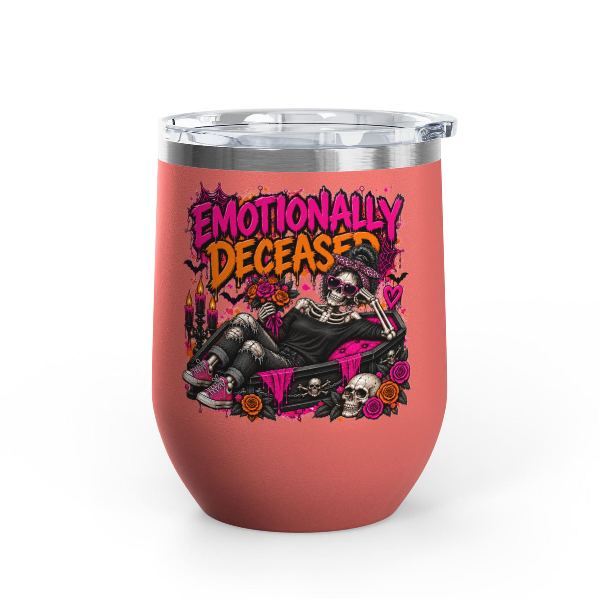 Emotionally Deceased 12oz Wine Tumbler | Dark Humor Gothic Stainless Steel Cup by Subbin4Sanity