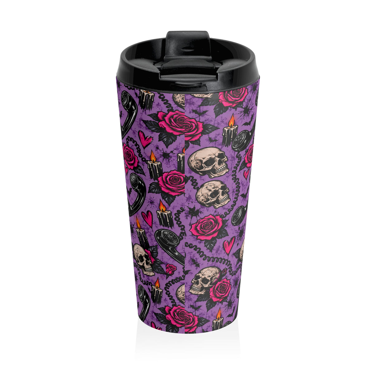 Karma’s Calling 15oz Stainless-Steel Coffee Mug | Gothic Phone & Skull Travel Mug by Subbin4Sanity