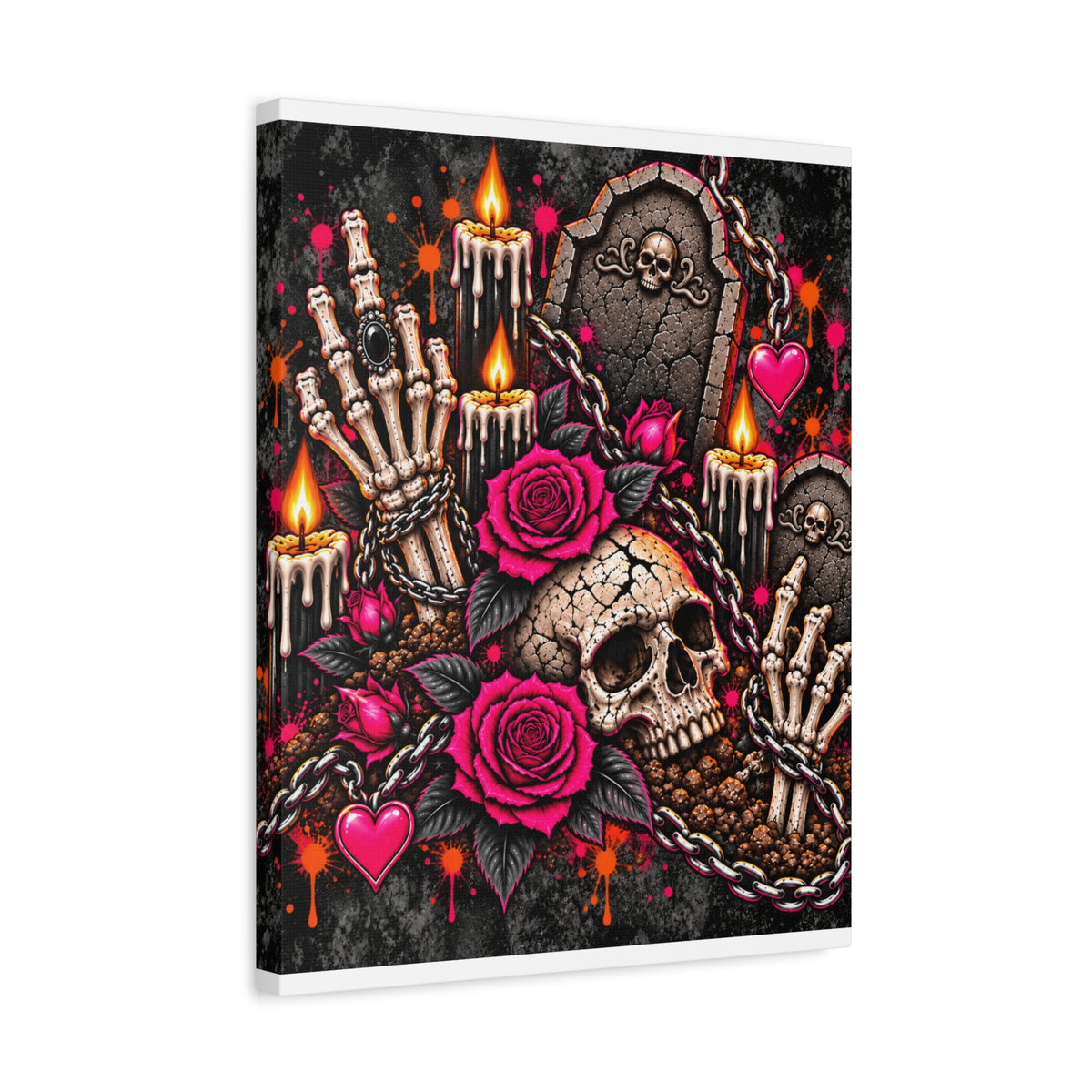 Dirt & Defiance Halloween Canvas | Gothic Skull, Gravestone & Rose Wall Art by Subbin4Sanity