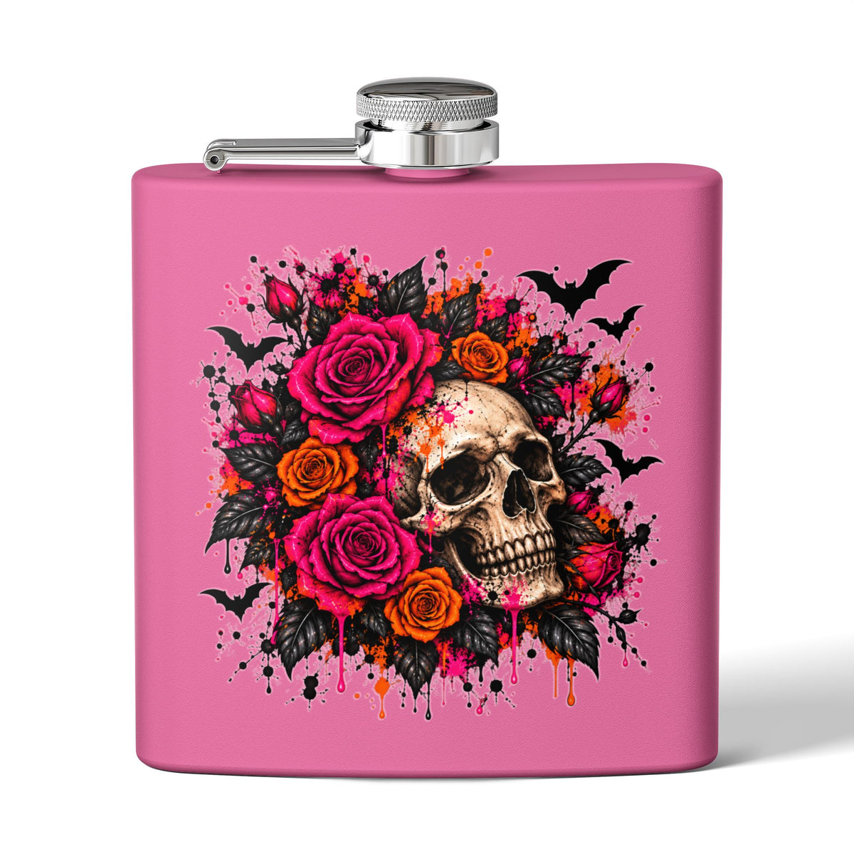 Deadly Blooms 6oz Stainless Steel Flask | Gothic Floral Skull Drinking Flask by Subbin4Sanity