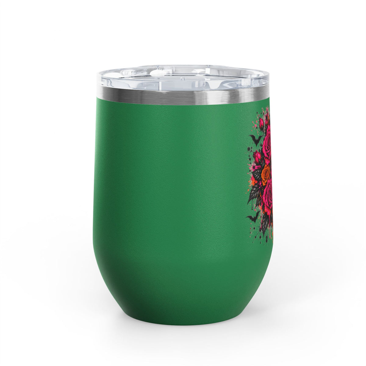 Deadly Blooms 12oz Wine Tumbler | Gothic Floral Skull Stainless Steel Cup by Subbin4Sanity
