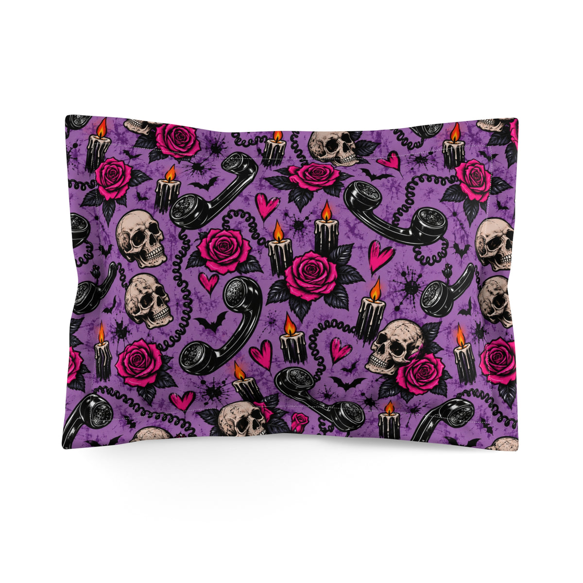 Karma’s Calling Pillow Sham | Gothic Halloween Bedding with Skulls, Phones & Roses by Subbin4Sanity