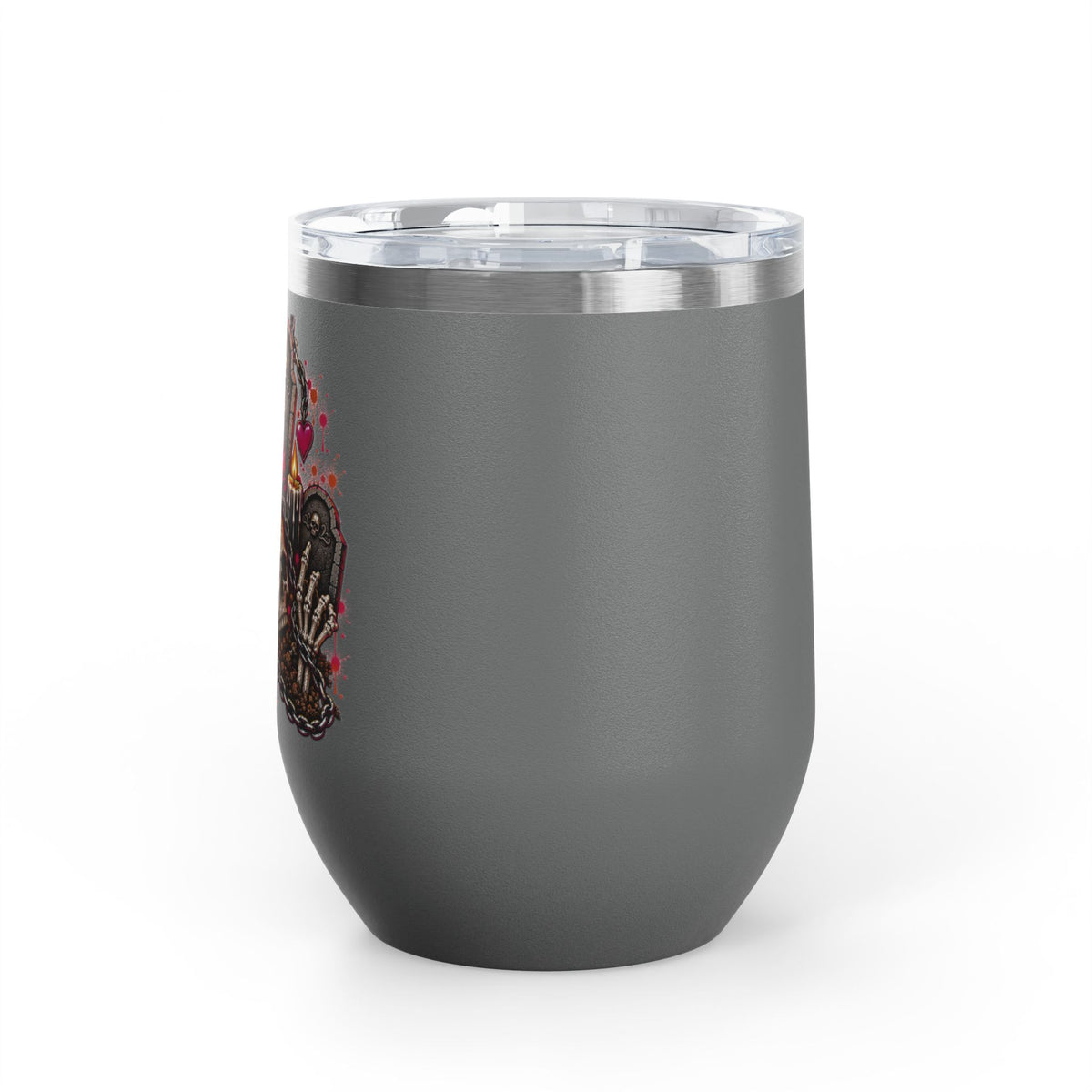 Dirt & Defiance 12oz Wine Tumbler | Gothic Skull & Coffin Stainless Steel Cup by Subbin4Sanity
