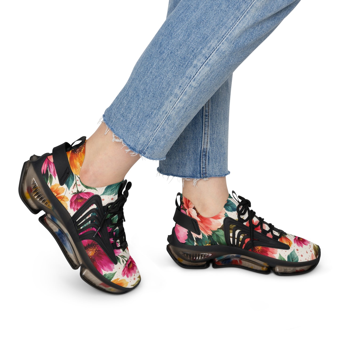 Electric Wildflower Garden Pattern – Splatter Bloom Collection — Lightweight Women's Breathable Athletic Mesh Sneakers