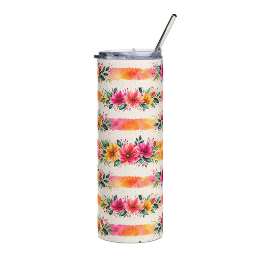 Wildflower Garden Stripe Pattern – Splatter Bloom Collection — 20oz Stainless Steel Tumbler