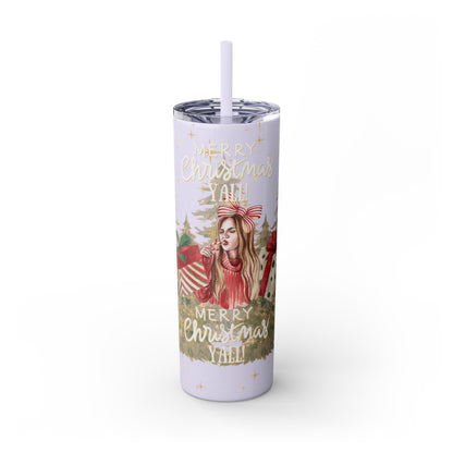 Christmas Skinny Tumbler with Straw, 20oz, "Merry Christmas Yall/I'm a gift"