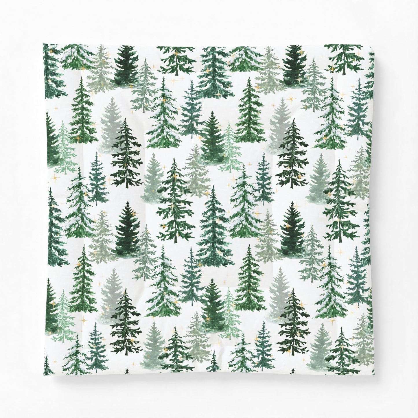 Winter Woods Comforter Blanket | Christmas Pine Forest Cotton Comforter – Green Watercolor Evergreen Bedding by Subbin4Sanity