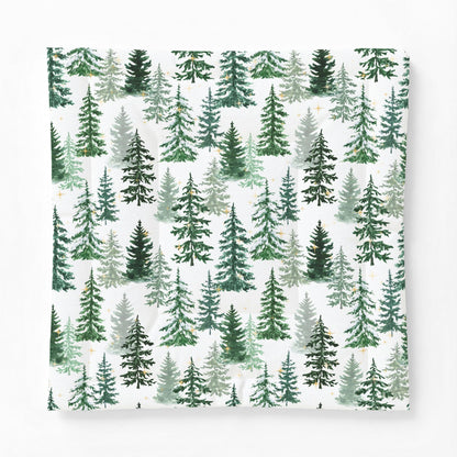 Winter Woods Comforter Blanket | Christmas Pine Forest Cotton Comforter – Green Watercolor Evergreen Bedding by Subbin4Sanity
