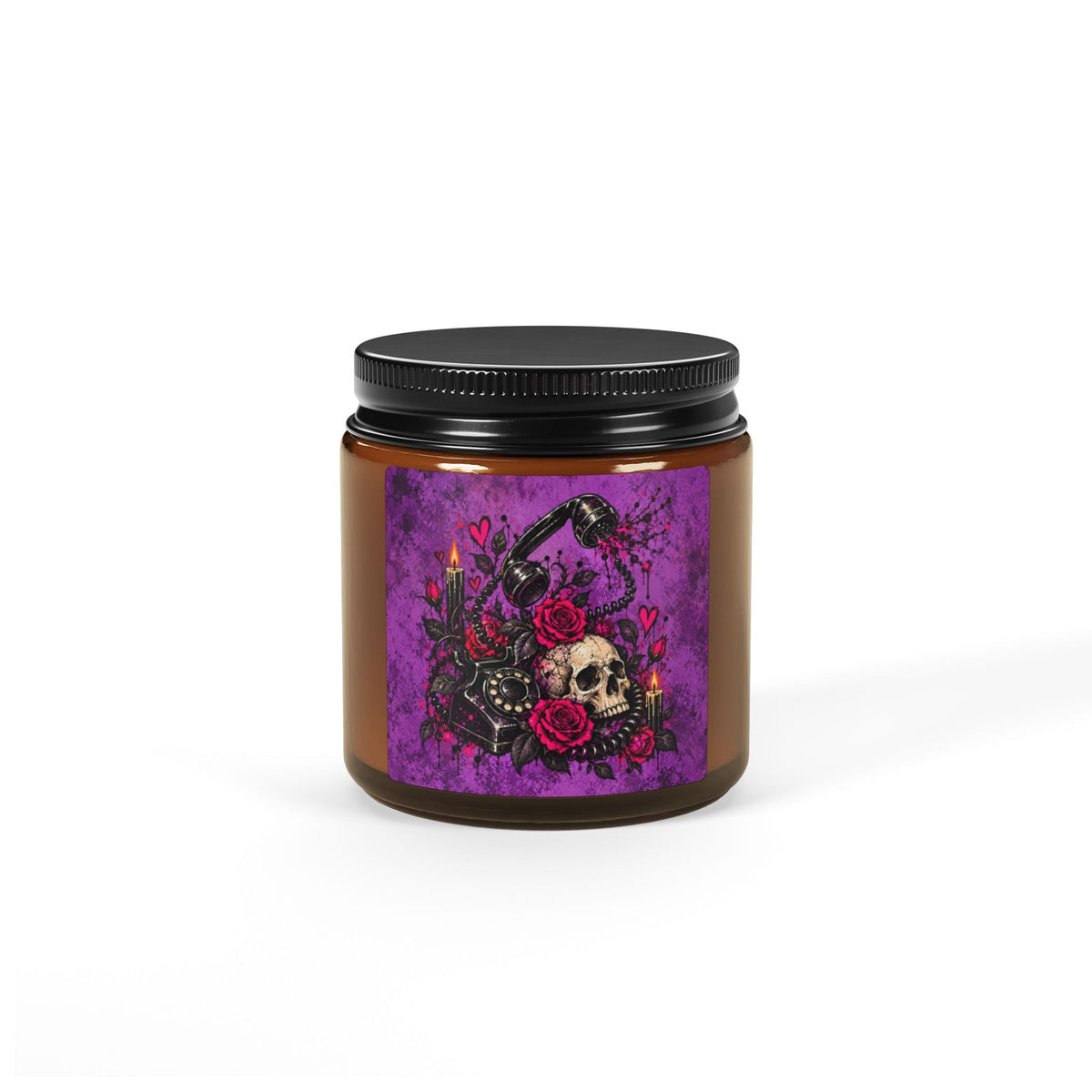 Karma’s Calling Scented Amber Jar Soy Candle | Gothic Skull & Telephone Home Decor Candle by Subbin4Sanity