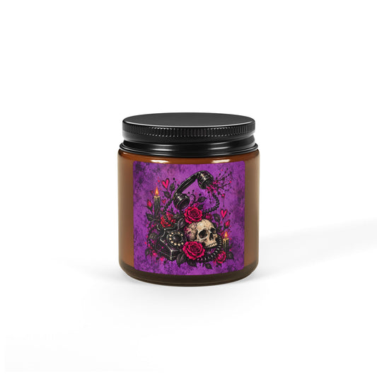 Karma’s Calling Scented Amber Jar Soy Candle | Gothic Skull & Telephone Home Decor Candle by Subbin4Sanity