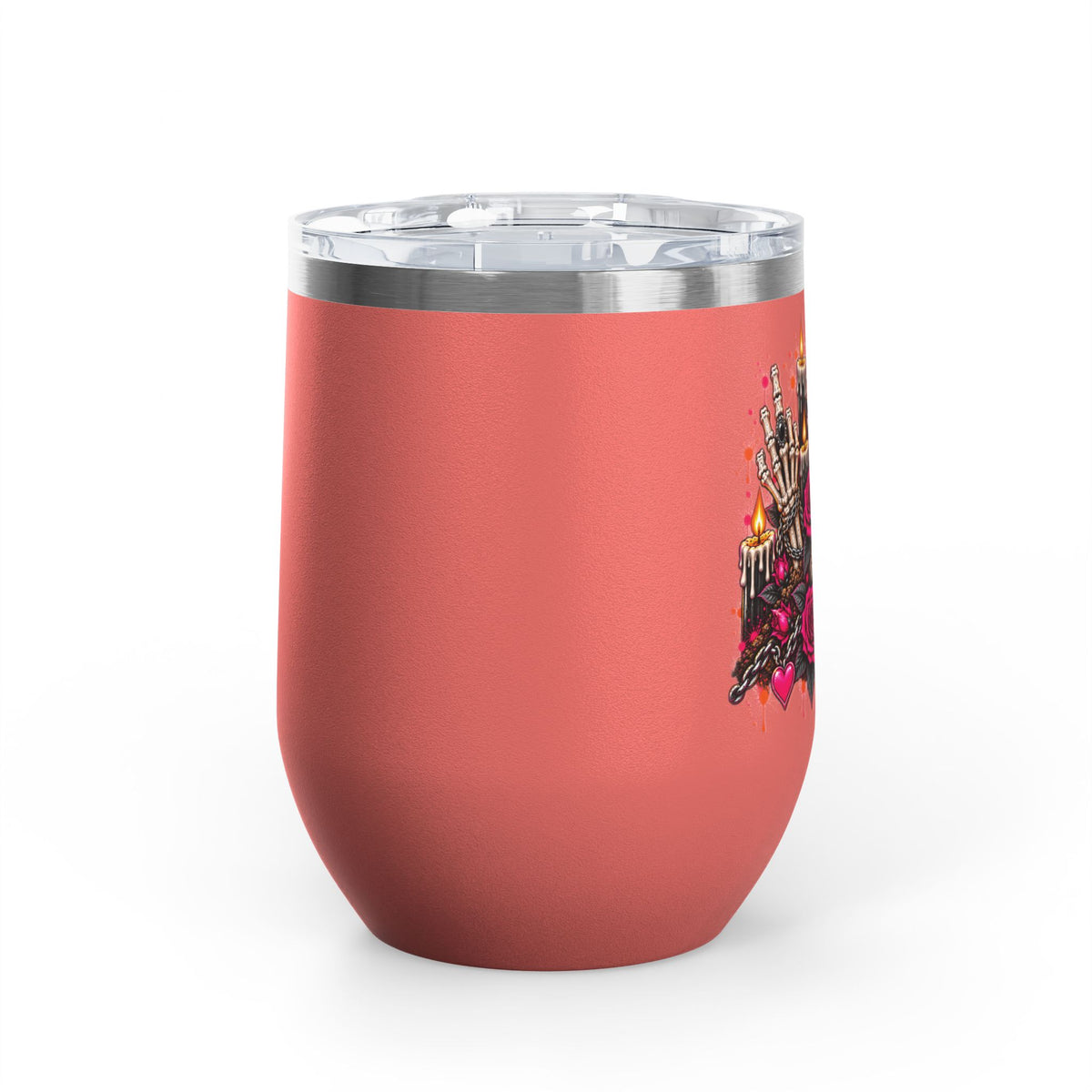 Dirt & Defiance 12oz Wine Tumbler | Gothic Skull & Coffin Stainless Steel Cup by Subbin4Sanity