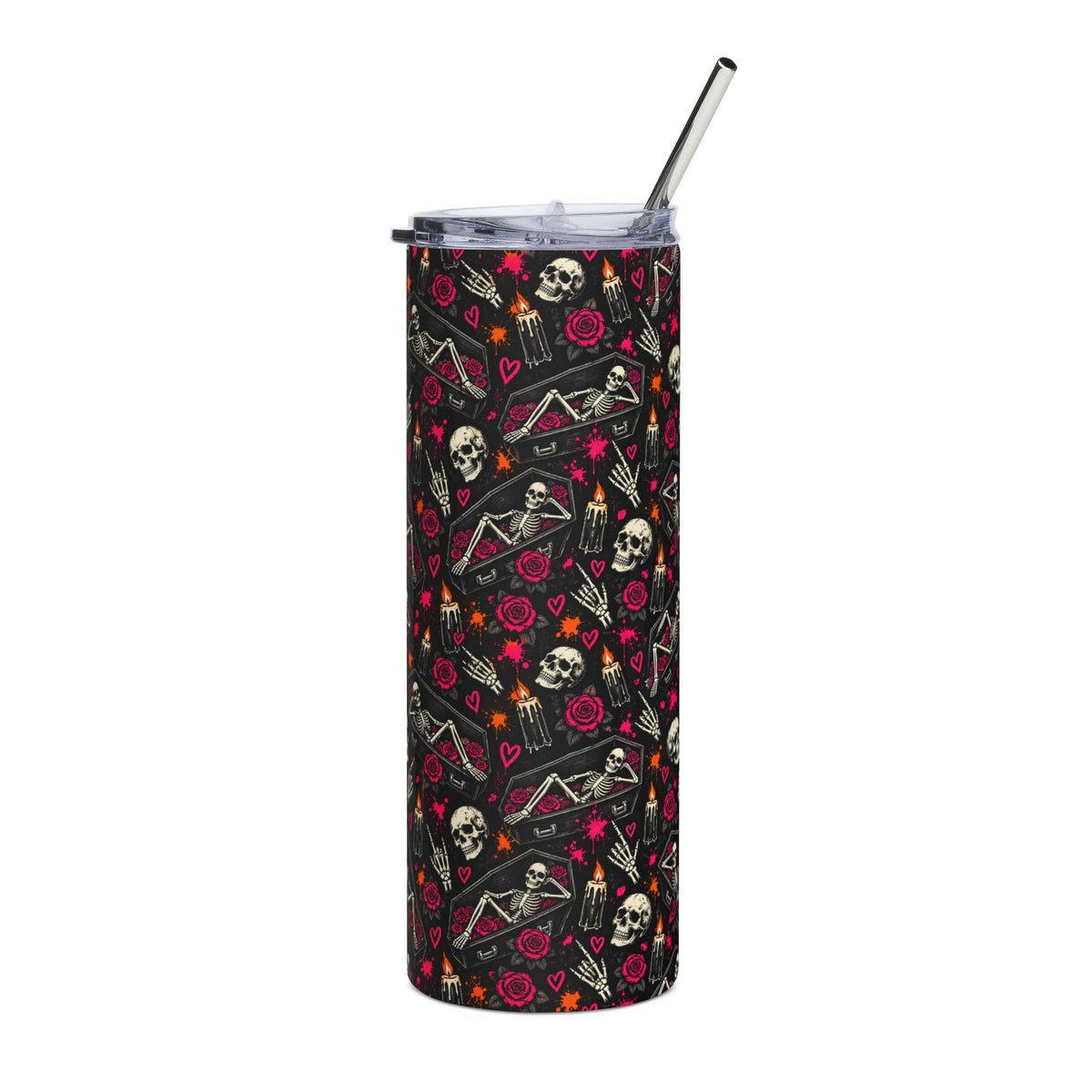 Dead & Unbothered 20oz Stainless Steel Tumbler | Gothic Skeleton & Coffin Drinkware by Subbin4Sanity