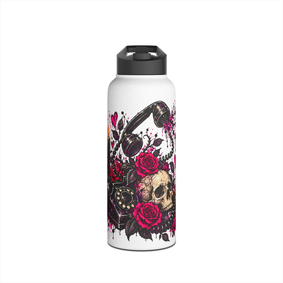 Karma’s Calling Stainless Steel Water Bottle | Gothic Skull & Telephone Insulated Bottle by Subbin4Sanity