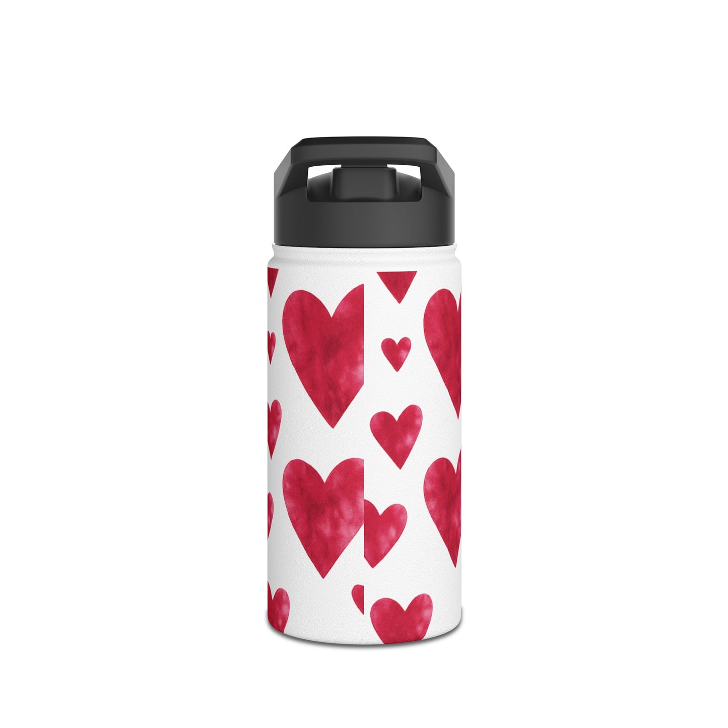 Red Watercolor Heart Patterned Stainless Steel Valentines Water Bottle — Valentine's Day Water Bottle