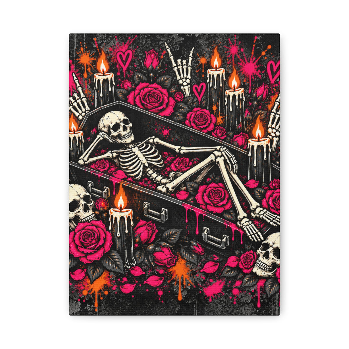 Dead & Unbothered Halloween Canvas | Gothic Skeleton, Coffin & Rose Wall Art by Subbin4Sanity