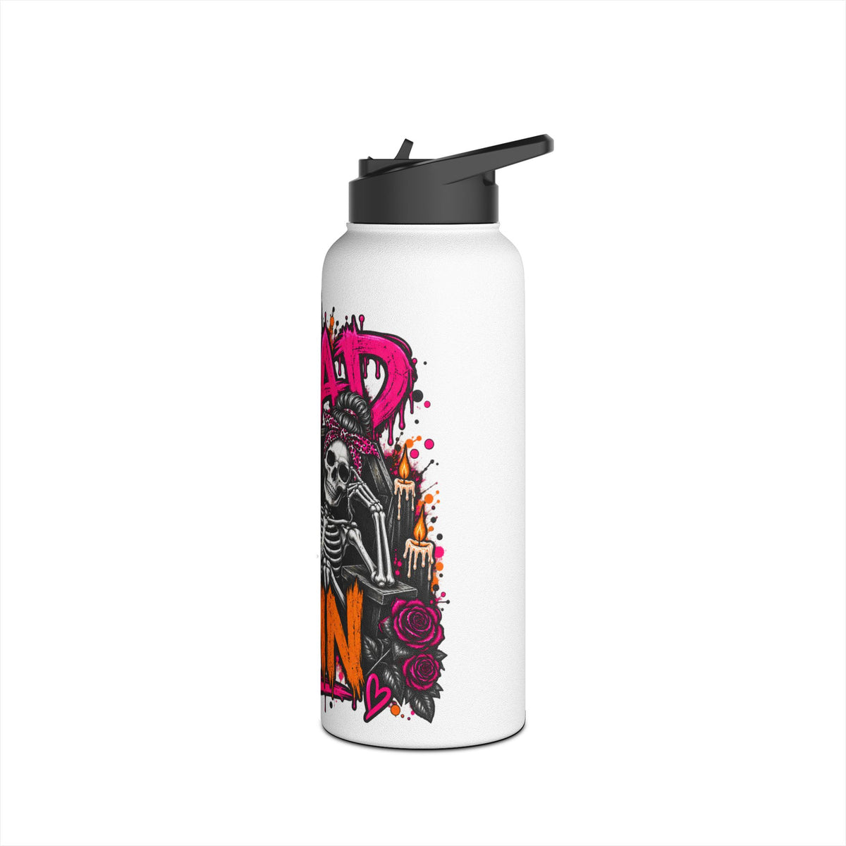 Too Dead To Give A Damn Stainless Steel Water Bottle | Sarcastic Gothic Insulated Bottle by Subbin4Sanity