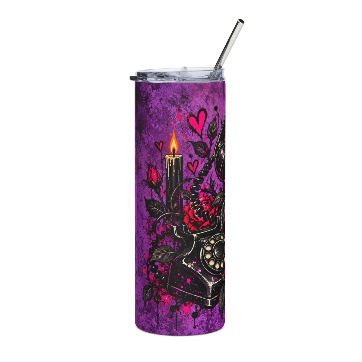 Karma’s Calling 20oz Stainless Steel Tumbler | Gothic Skull & Telephone Travel Cup by Subbin4Sanity