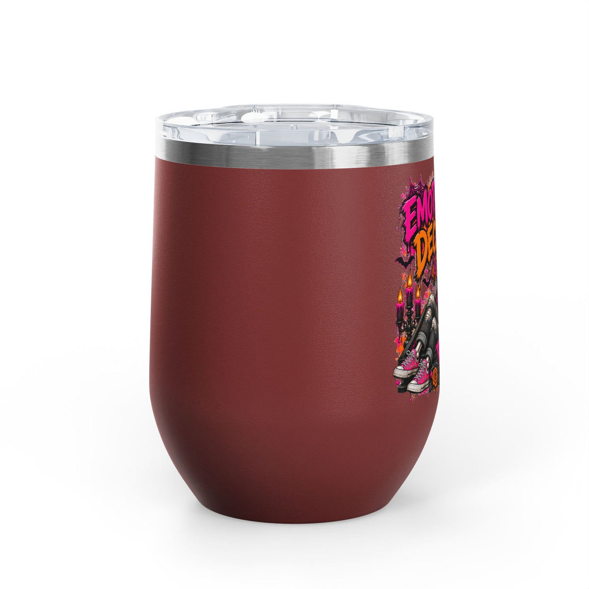 Emotionally Deceased 12oz Wine Tumbler | Dark Humor Gothic Stainless Steel Cup by Subbin4Sanity