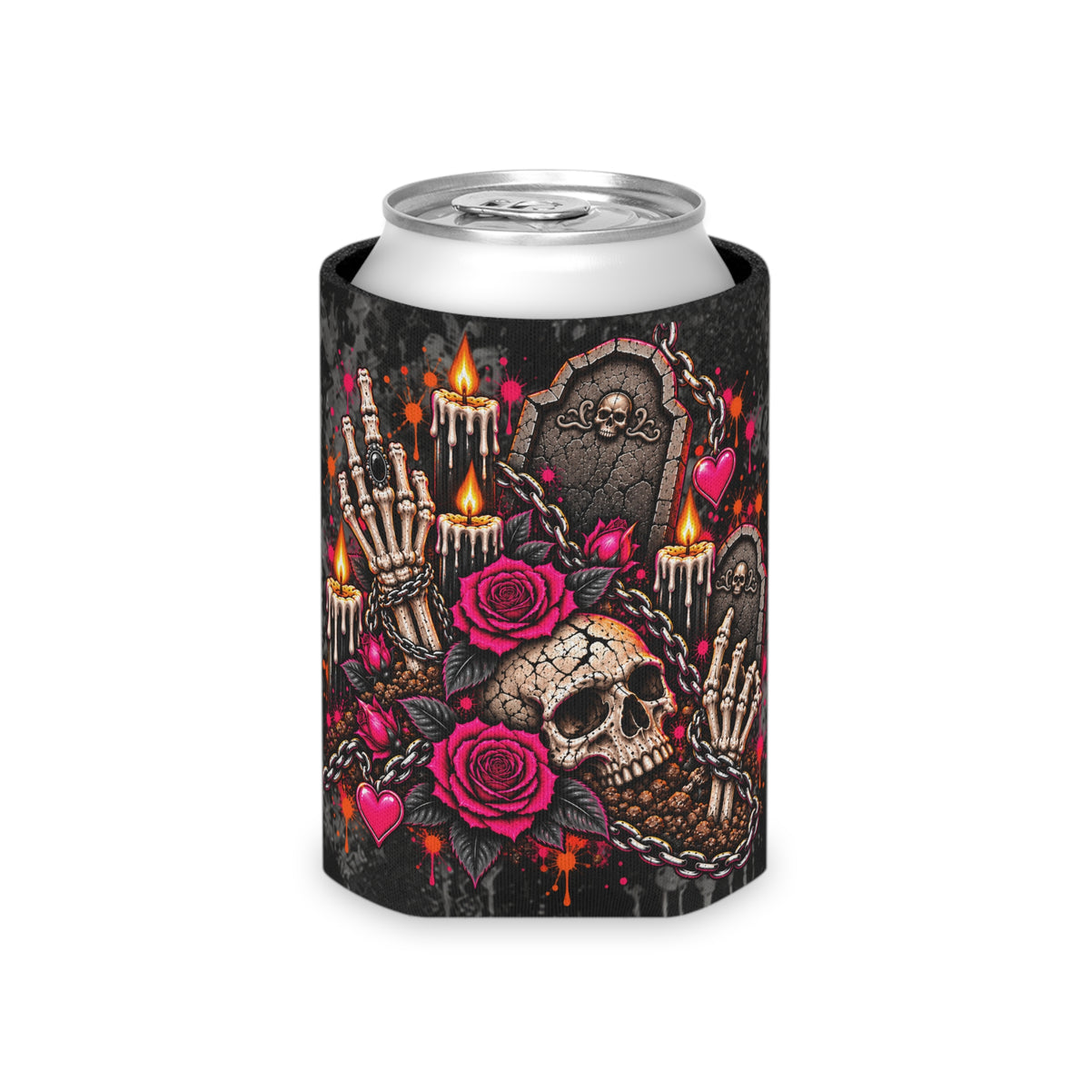 Dirt & Defiance Foam Grip Koozie | Gothic Skull & Coffin Can Cooler by Subbin4Sanity