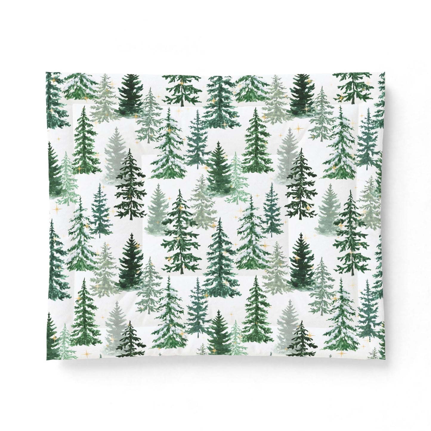 Winter Woods Comforter Blanket | Christmas Pine Forest Cotton Comforter – Green Watercolor Evergreen Bedding by Subbin4Sanity