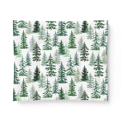 Winter Woods Comforter Blanket | Christmas Pine Forest Cotton Comforter – Green Watercolor Evergreen Bedding by Subbin4Sanity