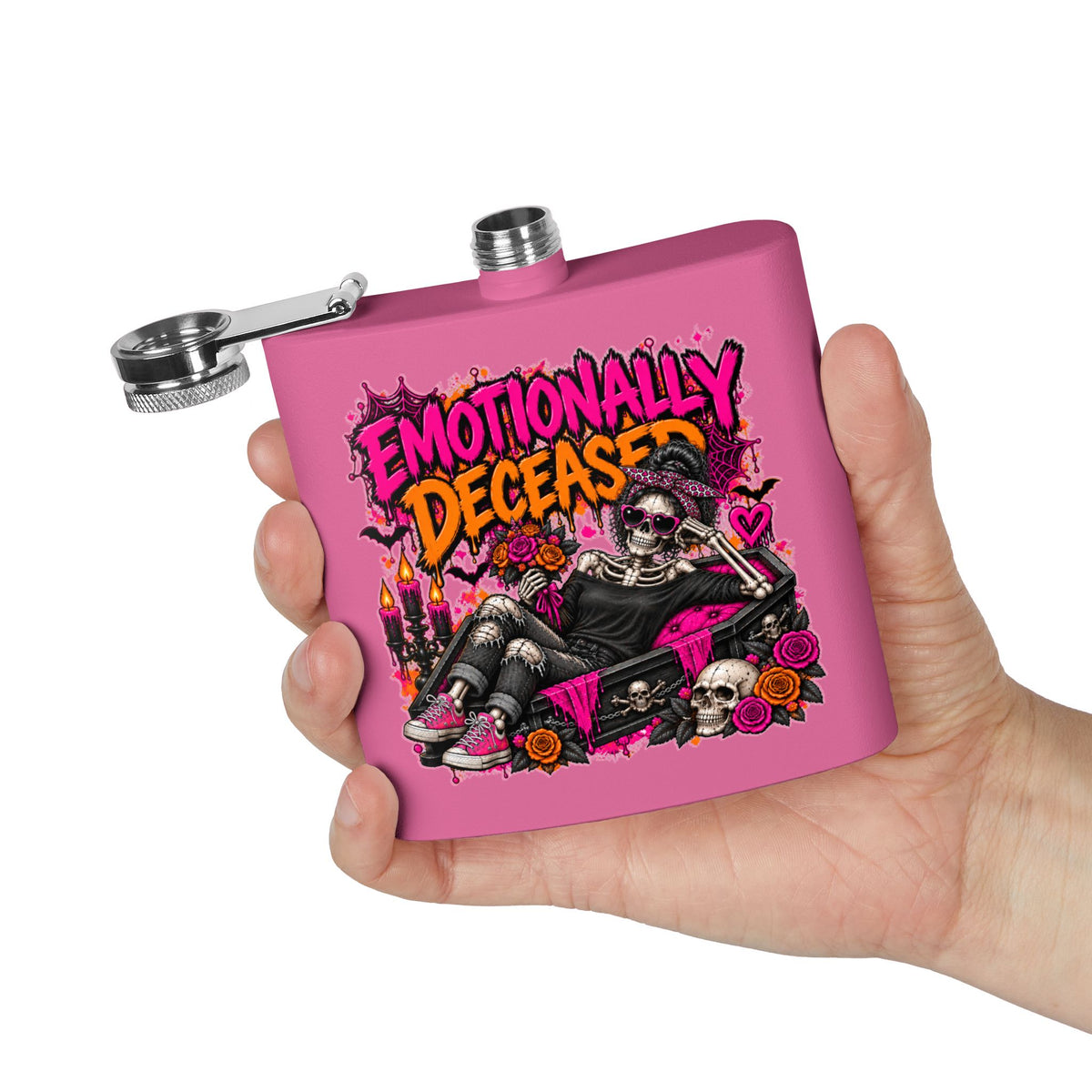 Emotionally Deceased 6oz Stainless Steel Flask | Dark Humor Gothic Drinking Flask by Subbin4Sanity