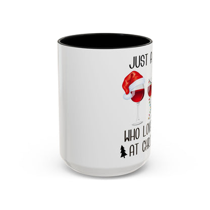 Christmas Coffee Mug, 11oz, "Just A Girl Who Loves Wine At Christmas"