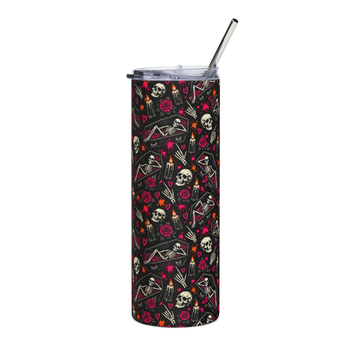 Dead & Unbothered 20oz Stainless Steel Tumbler | Gothic Skeleton & Coffin Drinkware by Subbin4Sanity
