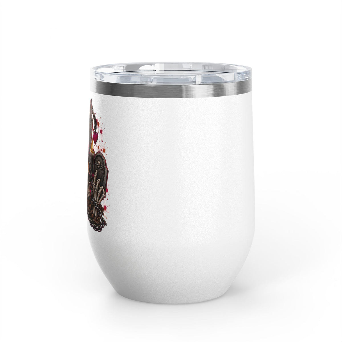 Dirt & Defiance 12oz Wine Tumbler | Gothic Skull & Coffin Stainless Steel Cup by Subbin4Sanity