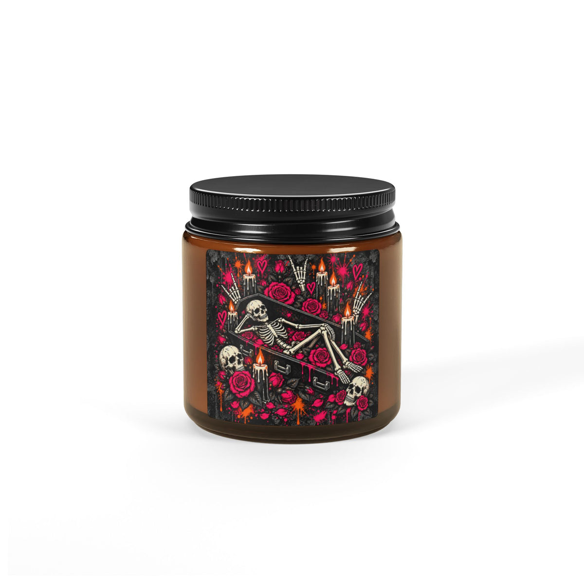Dead & Unbothered Scented Amber Jar Soy Candle | Gothic Skeleton Home Decor Candle by Subbin4Sanity