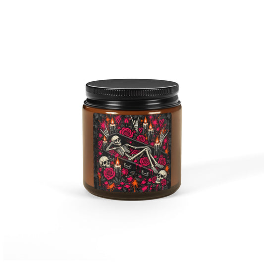 Dead & Unbothered Scented Amber Jar Soy Candle | Gothic Skeleton Home Decor Candle by Subbin4Sanity