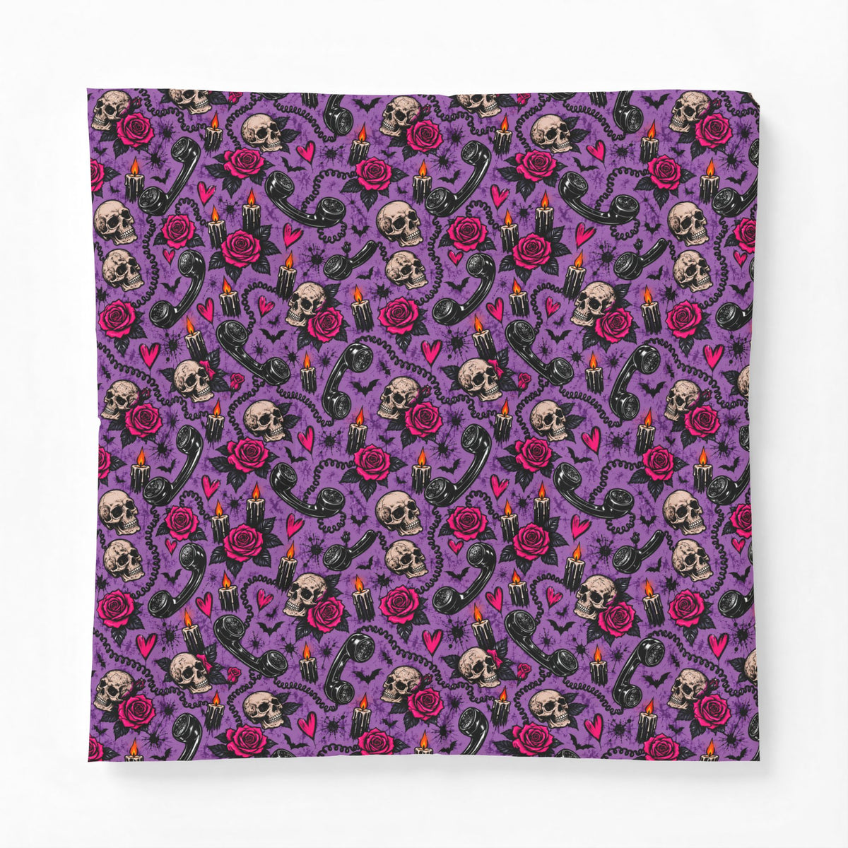 Karma’s Calling Comforter | Gothic Halloween Bedding with Skulls, Phones & Roses by Subbin4Sanity