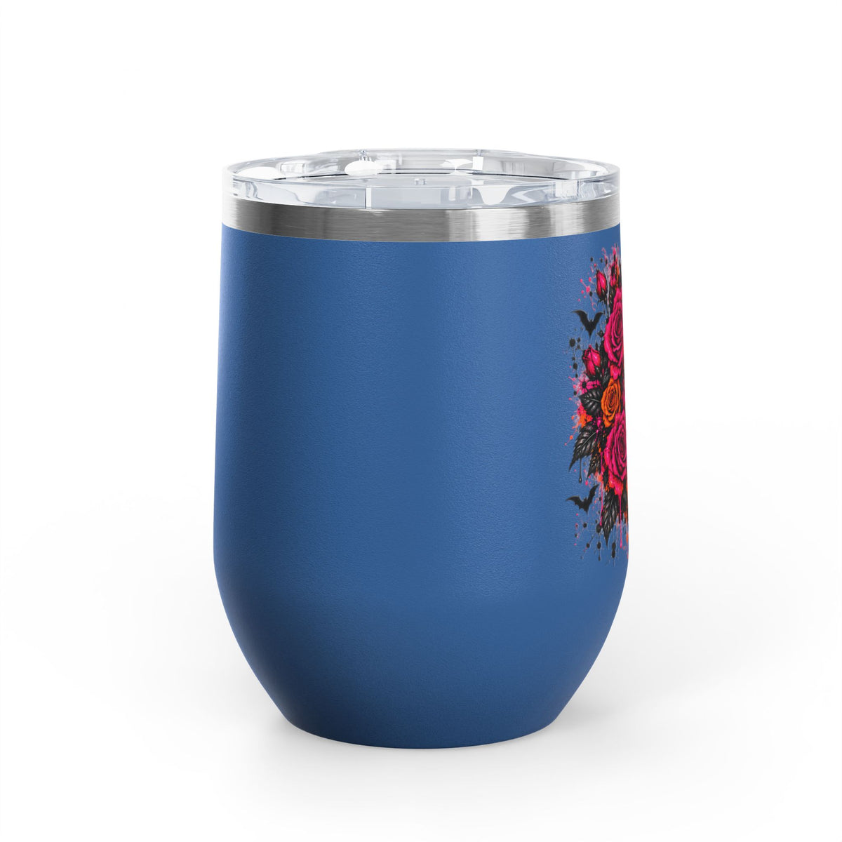 Deadly Blooms 12oz Wine Tumbler | Gothic Floral Skull Stainless Steel Cup by Subbin4Sanity
