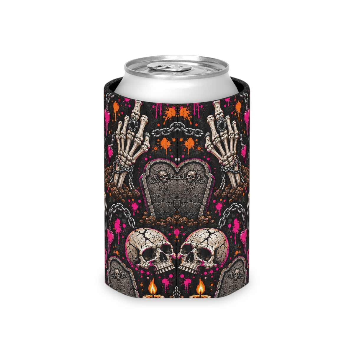 Dirt & Defiance Pattern Foam Grip Koozie | Gothic Skeleton & Floral Can Cooler by Subbin4Sanity