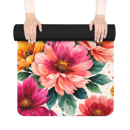 Electric Wildflower Garden Pattern – Splatter Bloom Collection - Rubber Yoga Mat