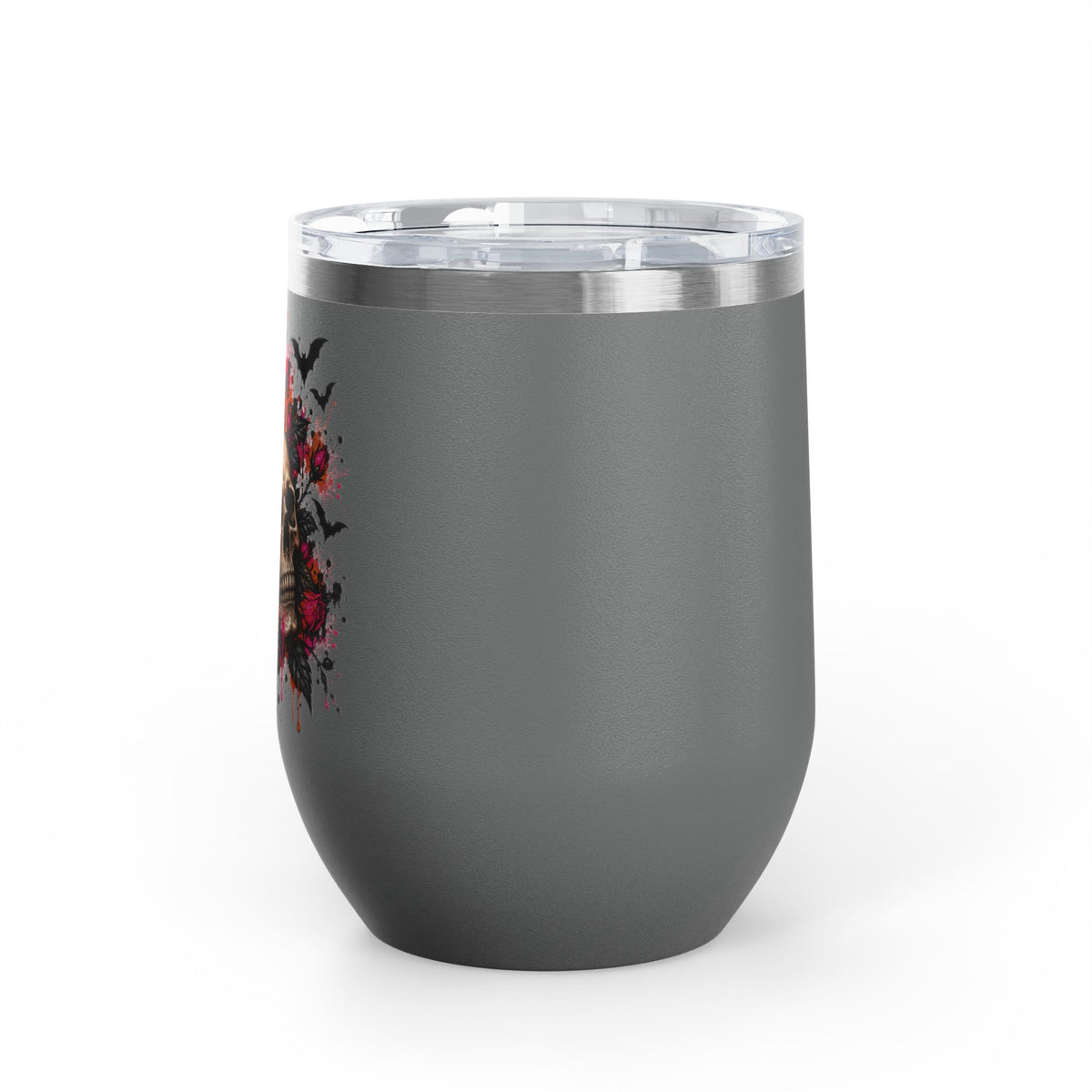 Deadly Blooms 12oz Wine Tumbler | Gothic Floral Skull Stainless Steel Cup by Subbin4Sanity
