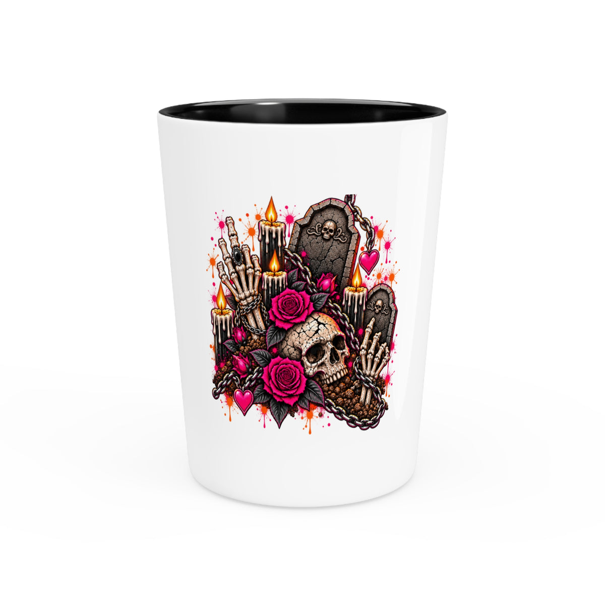 Dirt & Defiance Shot Glass | Gothic Skull & Coffin Drinking Glass by Subbin4Sanity