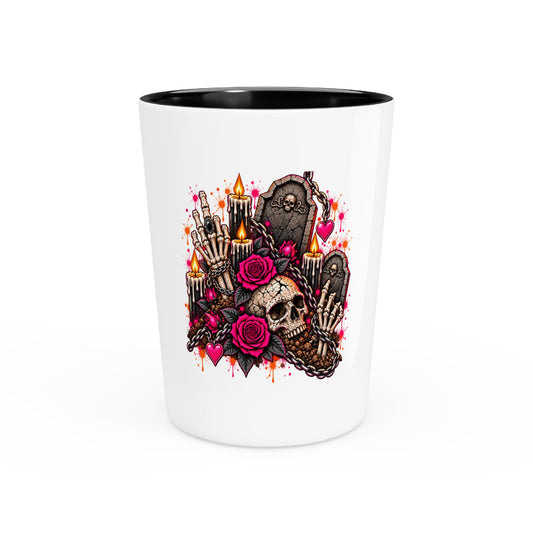 Dirt & Defiance Shot Glass | Gothic Skull & Coffin Drinking Glass by Subbin4Sanity