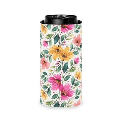 Watercolor Wildflower Garden Pattern – Splatter Bloom Collection – Lightweight Foam Grip Lined Koozie