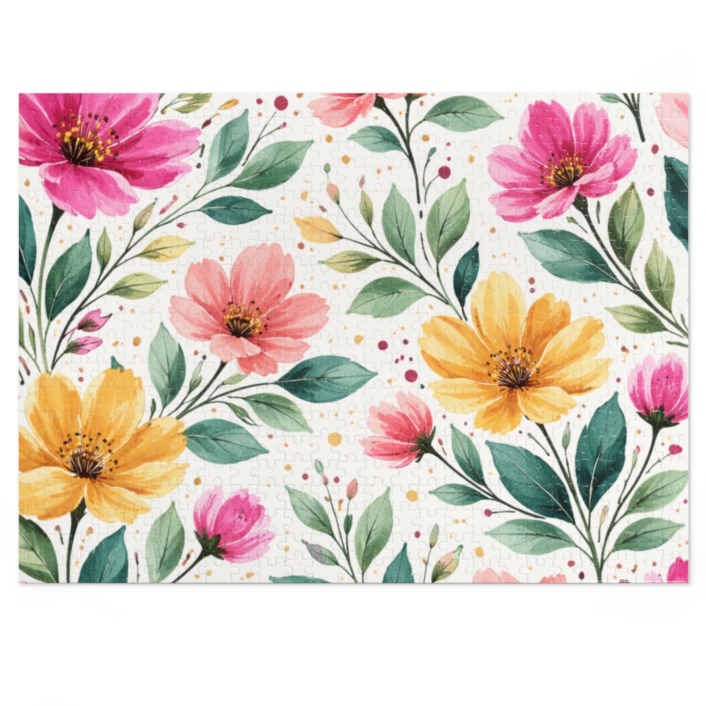 Watercolor Wildflower Garden Pattern – Splatter Bloom Collection – Puzzle & Tin Storage Box