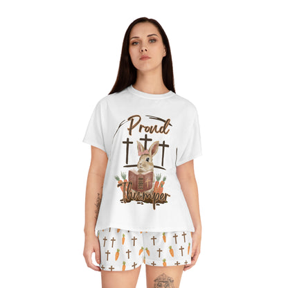 Proud Bible Thumper Women's Short Pajama Set – Cute Bunny Easter Sleepwear